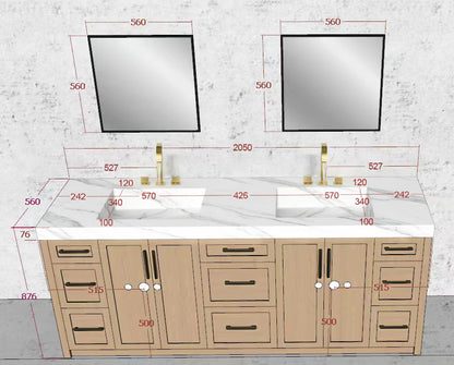 76"- 84" Modern Solid Wood Style Double Sink Bathroom Vanity
