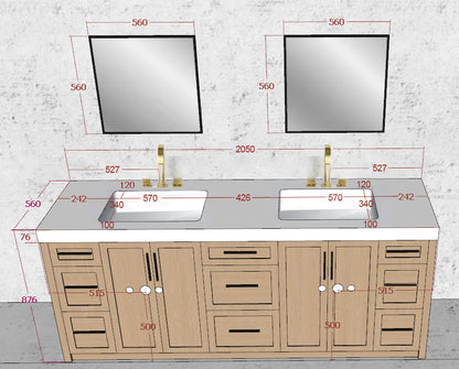 76"- 84" Modern Solid Wood Style Double Sink Bathroom Vanity