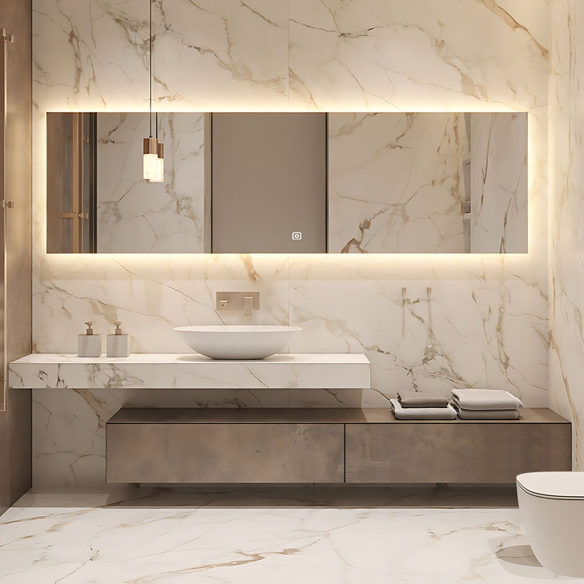 60"- 72" Modern Bathroom Vanity with Above Counter Basin and Single Sink Set