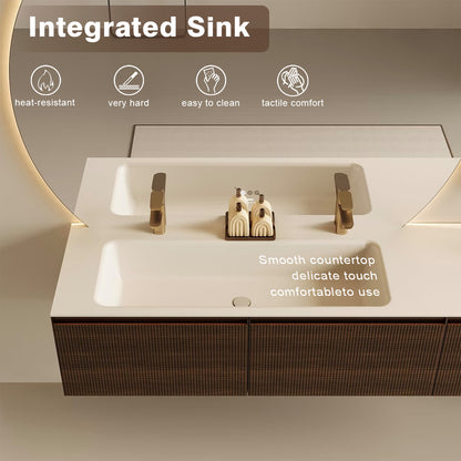 52"-64" Modern One Piece Basin Double Bathroom Vanity Set