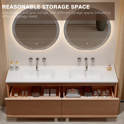 52"-64" Solid Wood Style Double Wall Mounted Bathroom Vanity