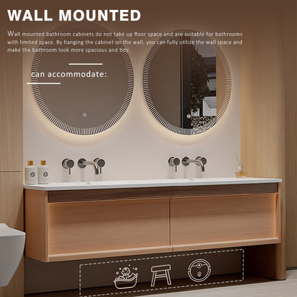 52"-64" Solid Wood Style Double Wall Mounted Bathroom Vanity
