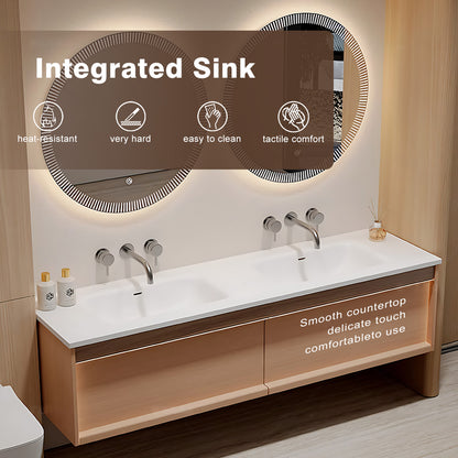 52"-64" Solid Wood Style Double Wall Mounted Bathroom Vanity
