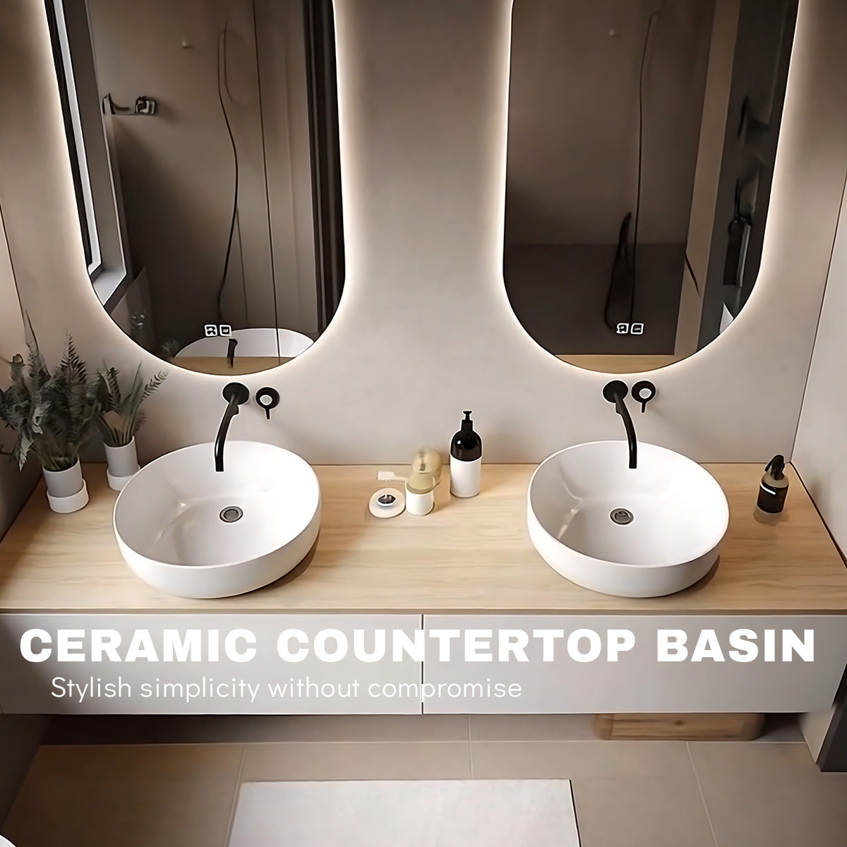 52"- 64" Solid Wood Double Countertop Basin Modern Style Bathroom Vanity Set