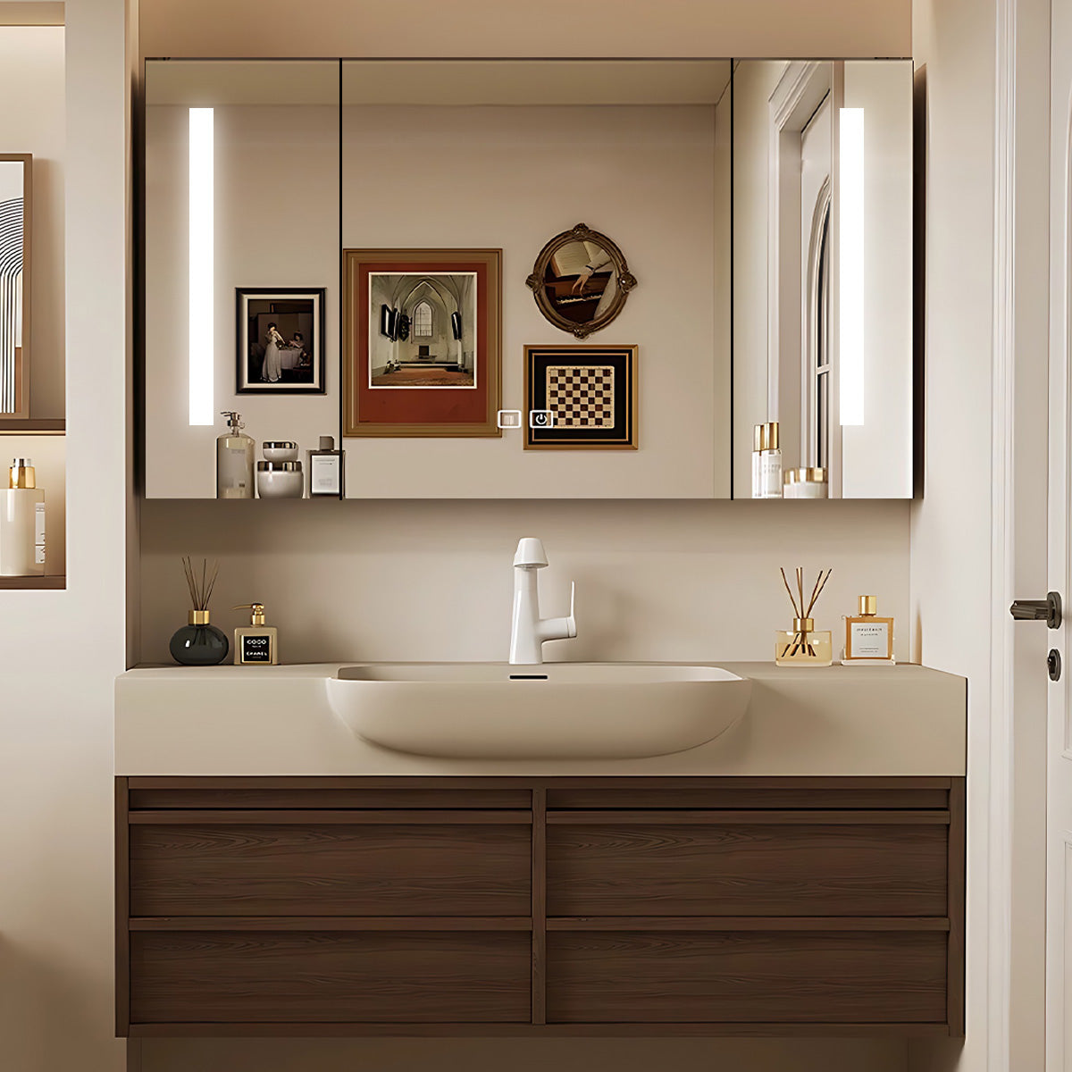 48" - 60" Wall-Mounted Integrated Basin Solid Wood Bathroom Cabinet