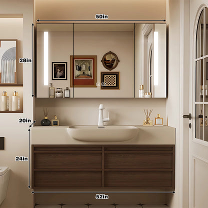48" - 60" Wall-Mounted Integrated Basin Solid Wood Bathroom Cabinet