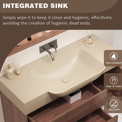 48" - 60" Wall-Mounted Integrated Basin Solid Wood Bathroom Cabinet