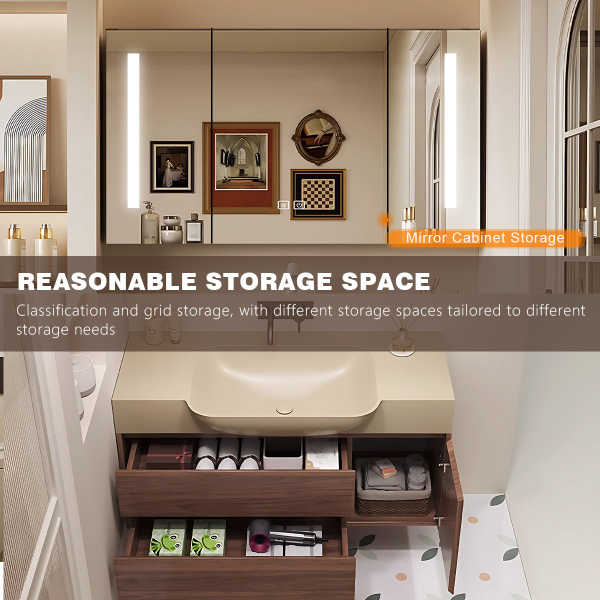 48" - 60" Wall-Mounted Integrated Basin Solid Wood Bathroom Cabinet
