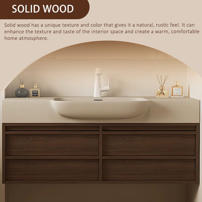 48" - 60" Wall-Mounted Integrated Basin Solid Wood Bathroom Cabinet