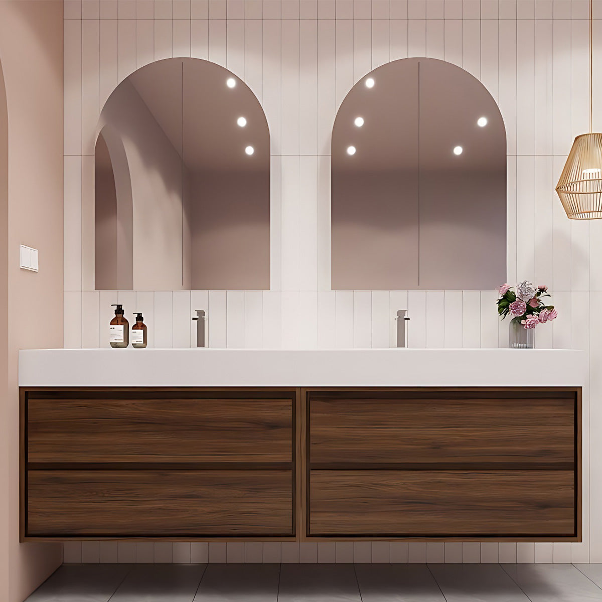 60“ - 72”Double Basin Wall Mounted Solid Wood Bathroom Cabinet