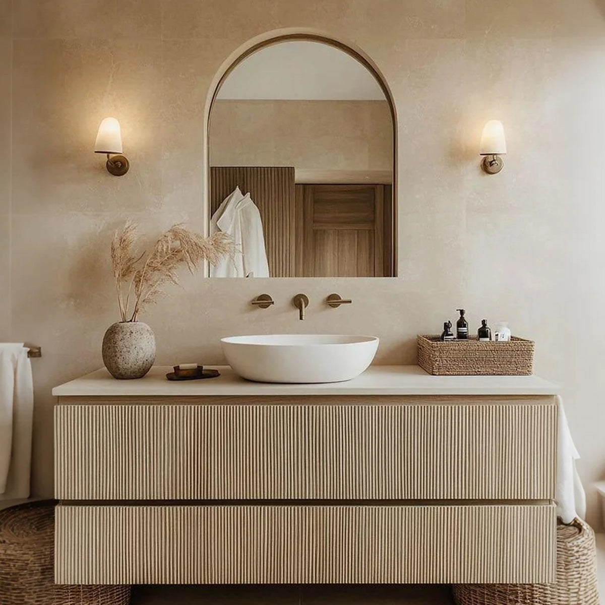 52“ - 72” Above Counter Basin Striped Solid Wood Bathroom Vanity