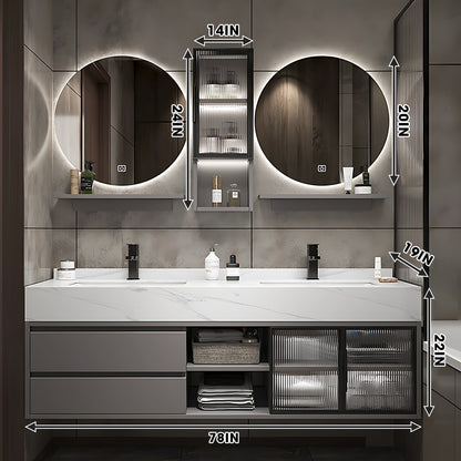 52"- 78" Double Round LED Mirror Bathroom Vanity Set with Double Sink