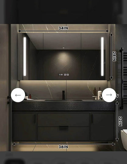 36"- 68" Single Sink Floating Black Bathroom Vanity Set with Smart LED Mirror Cabinet