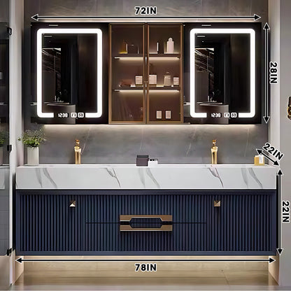 52"- 78" Floating Bathroom Vanity Set with Glass Door Cabinet & 2 Illuminated Mirror & 2 Basin
