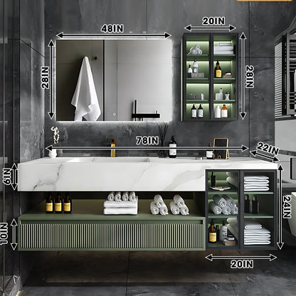 36"- 78" Green Bath Vanity Set with Defogging Mirror & Single Sink & Glass Door Cabinet