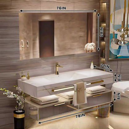 36"- 78" Bathroom Vanity with Glass Door Mirror Cabinet and Sink