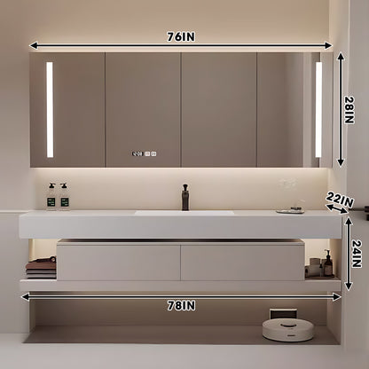 40"- 78" Solid Wood Bath Vanity Set with Drawer & Open Storage & Smart Mirror & Single Basin