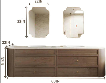 60” - 78” Medieval Log Bathroom Vanity with Brown Wood Grain Cabinet & Large Capacity