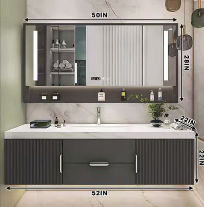 40"- 78" Solid Wood Wall Mounted Bath Vanity Set with Defogging Mirror and Ceramic Basin