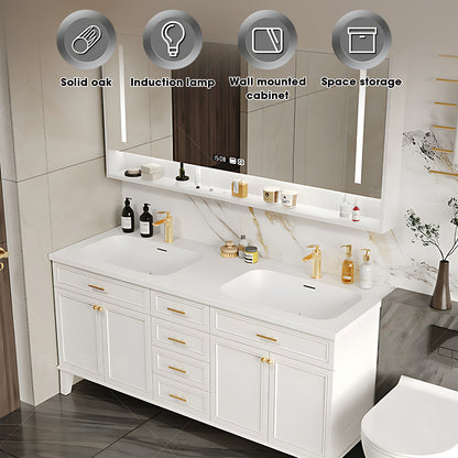 52"- 78" White Freestanding Bath Vanity Set with Double Sink and Smart LED Mirror
