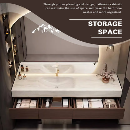 52"-76" Modern Solid Wood Bathroom Vanity with Mountain Silhouette Design and Ample Storage