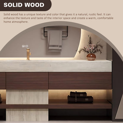 52"-76" Modern Solid Wood Bathroom Vanity with Mountain Silhouette Design and Ample Storage