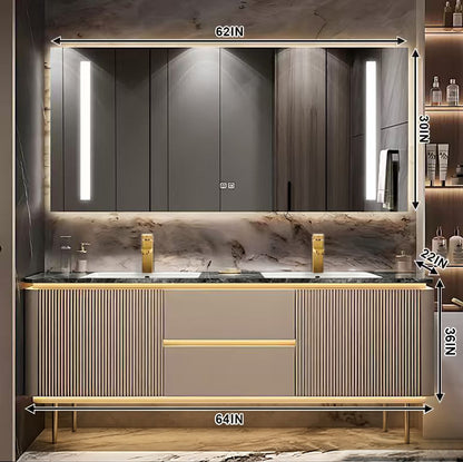 52"- 78" Wall Mount Bathroom Vanity Set with Led Mirror Cabinet and Double Basin