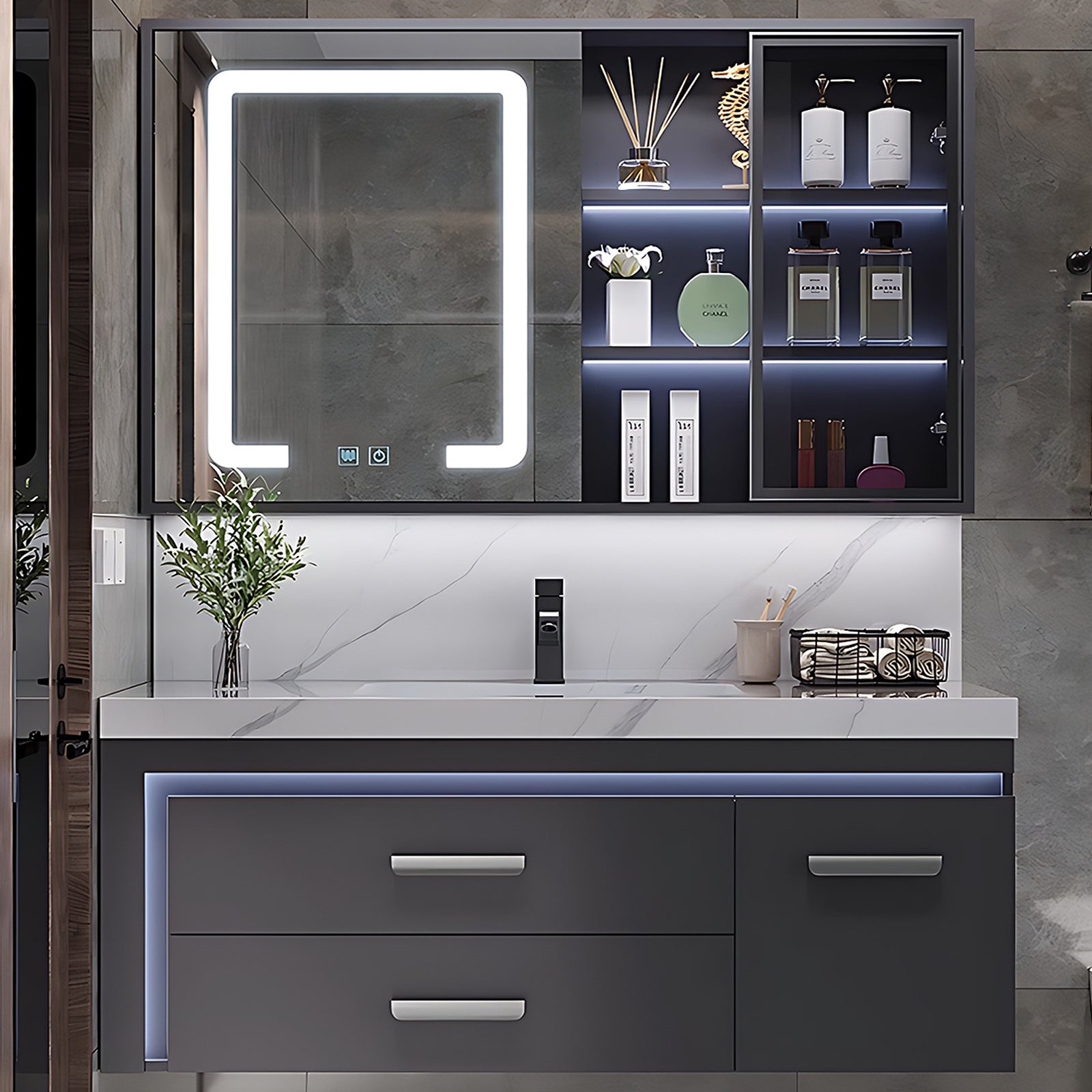 36"- 48" Floating Bathroom Vanity with Led Smart Lighting