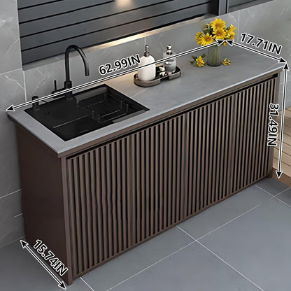 47.24“ - 78.74” Brown Vertical Aluminum Stripe Panel Slate Countertop Outdoor Cabinet（副本）