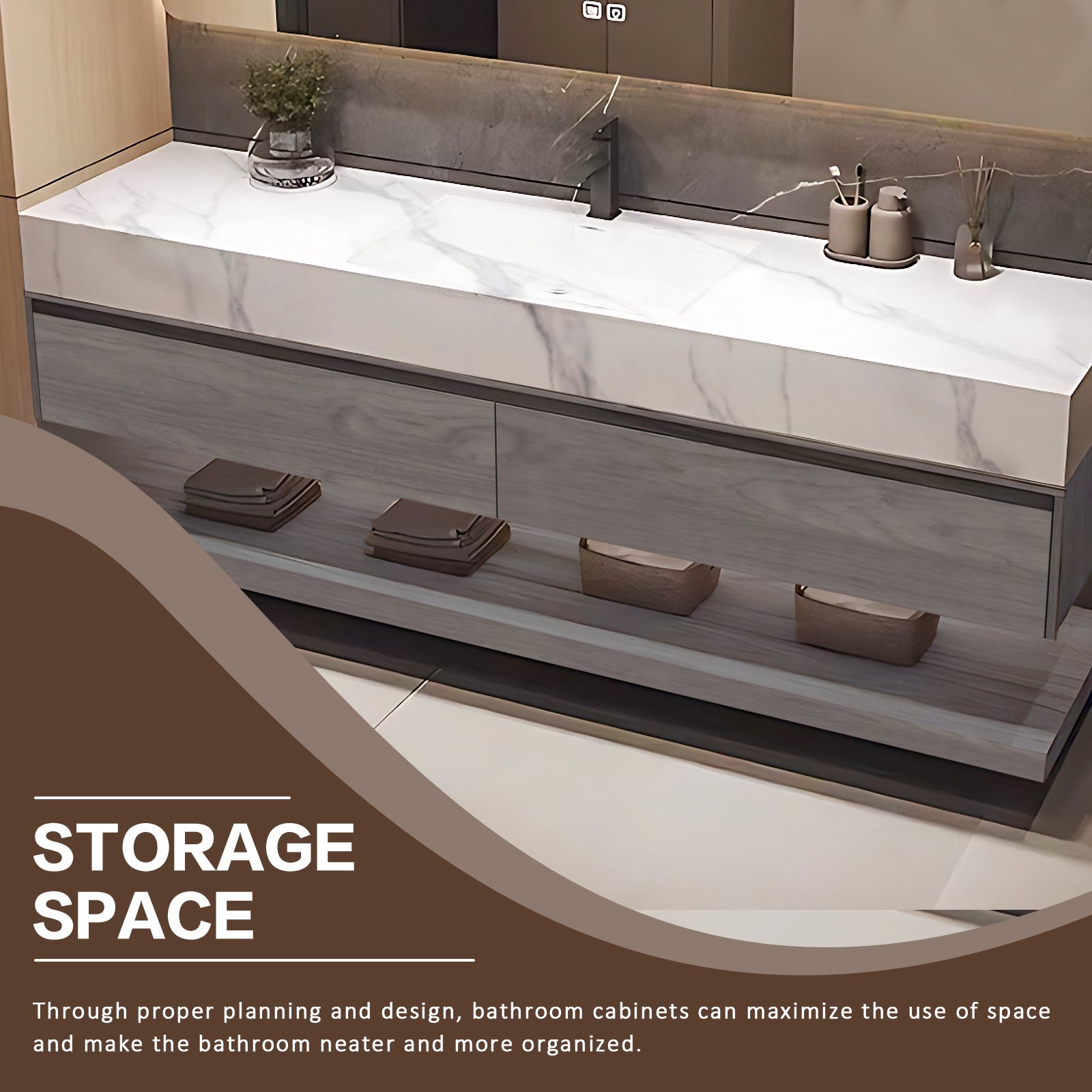 40"- 64" Solid Wood Bathroom Vanity Set with Integrated Sink and Intelligent Mirror