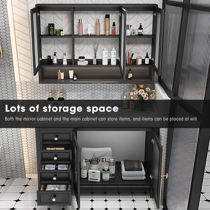 36"- 48" Freestanding Bathroom Vanity Set with Single Sink and Smart Mirror Cabinet