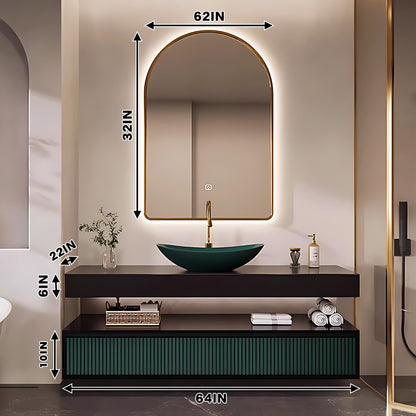 48"- 68" Wall Mounted Bathroom Vanity Set with Single Green Sink And Oval Mirror