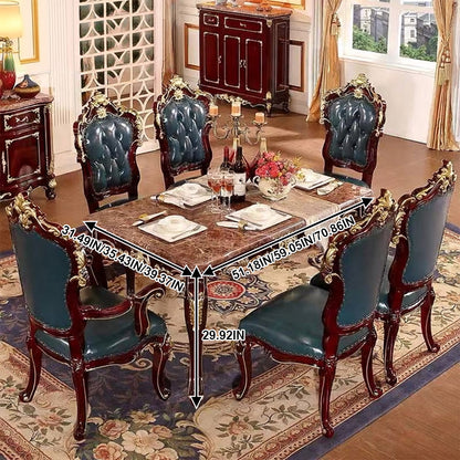 51‘’-71‘’ Luxurious Dining Table with Gold-Toned Carved Design Craftsmanship(No Chairs)