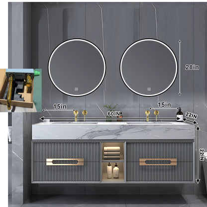 40"- 78" Modern Bathroom Vanity Set with LED Defogging Mirror and Sink