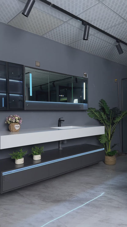 32"- 80" Floating Bathroom Vanity Cabinet with Single Sink and Smart LED Mirror Cabinet