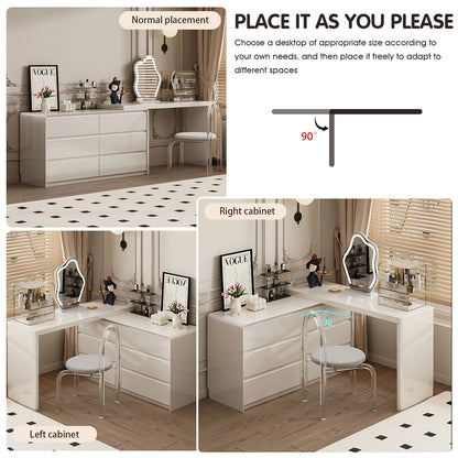 Creamy Solid Wood Makeup Vanity Unit with Cloud Mirror & Acrylic Stool for Bedroom Elegance