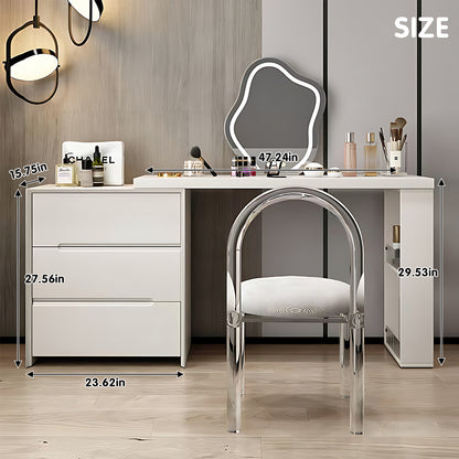 Adjustable Makeup Vanity Set with Smart Mirror, Stool & Space-Saving Design
