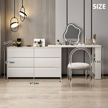 Adjustable Makeup Vanity Set with Smart Mirror, Stool & Space-Saving Design