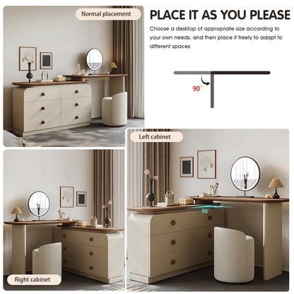 Adjustable Makeup Vanity Set with Smart Mirror, Stool & Space-Saving Design