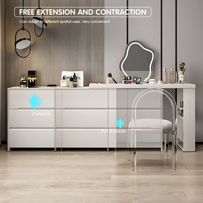 Adjustable Makeup Vanity Set with Smart Mirror, Stool & Space-Saving Design