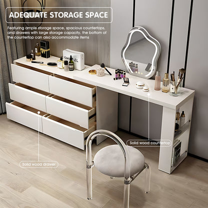 Adjustable Makeup Vanity Set with Smart Mirror, Stool & Space-Saving Design