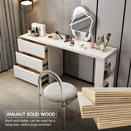 Adjustable Makeup Vanity Set with Smart Mirror, Stool & Space-Saving Design