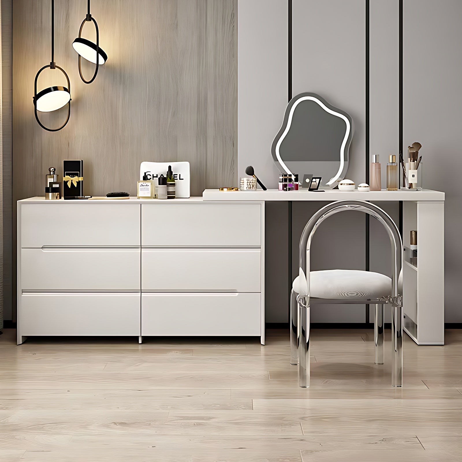 Andee Set Adjustable Makeup Vanity Set with Smart Mirror & Stool – High QLO