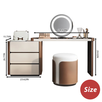 High-Quality Italian-Style Solid Wood Retractable Makeup Vanity with Luxurious Leather Finish