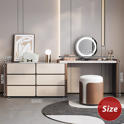 High-Quality Italian-Style Solid Wood Retractable Makeup Vanity with Luxurious Leather Finish
