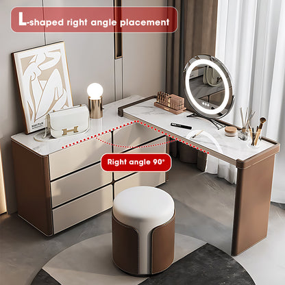 High-Quality Italian-Style Solid Wood Retractable Makeup Vanity with Luxurious Leather Finish