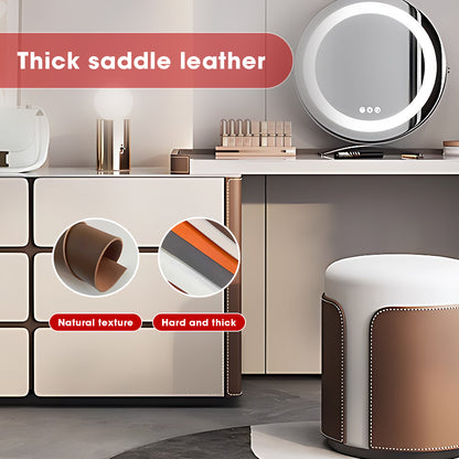 High-Quality Italian-Style Solid Wood Retractable Makeup Vanity with Luxurious Leather Finish
