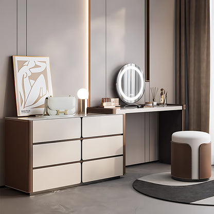 High-Quality Italian-Style Solid Wood Retractable Makeup Vanity with Luxurious Leather Finish