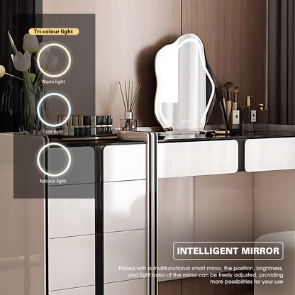 Modern Muse Makeup Vanity Ensemble with Visible Desktop and LED Mirror