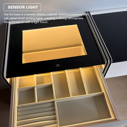 Modern Muse Makeup Vanity Ensemble with Visible Desktop and LED Mirror